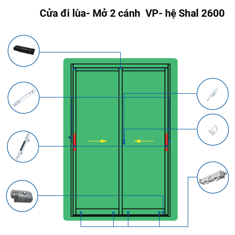 Cửa đi- Mở 2 cánh  VP- hệ Shal 2600