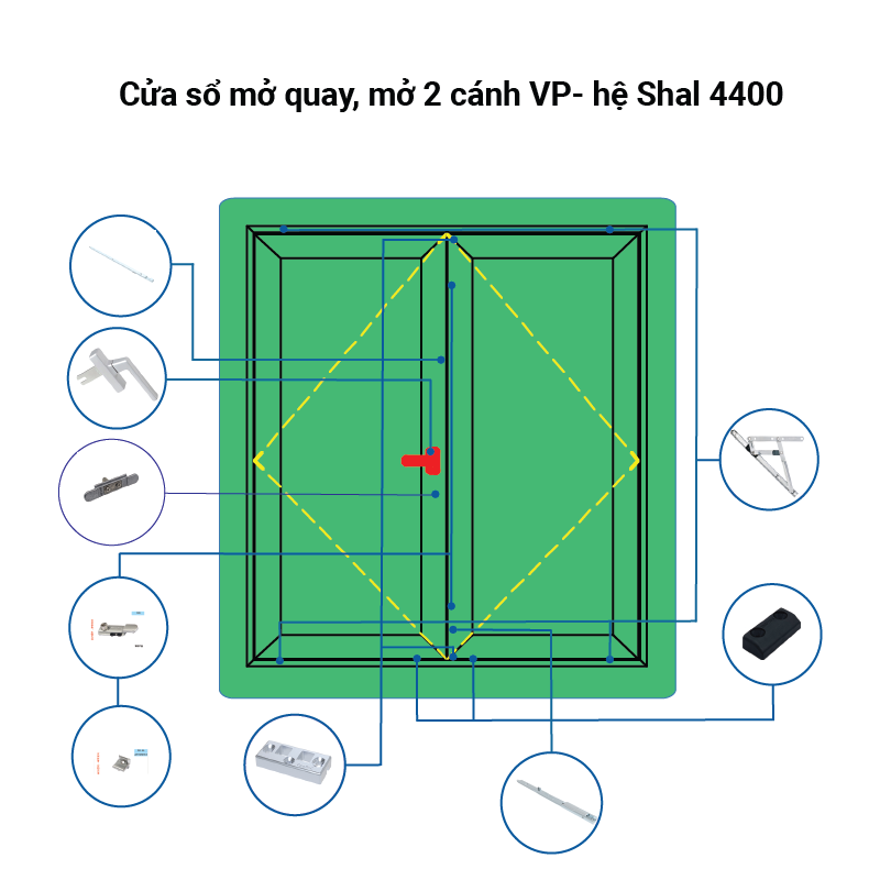 Cửa sổ mở quay, mở 2 cánh VP- hệ Shal 4400