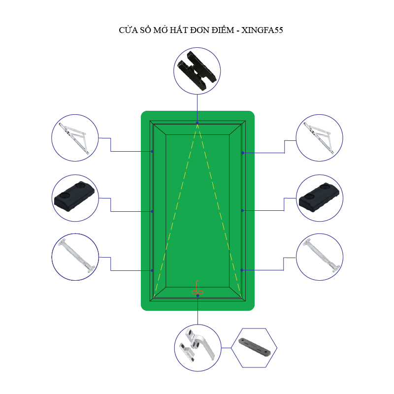 Cửa sổ mở hất- Khóa đơn điểm- Hệ nhôm XF55