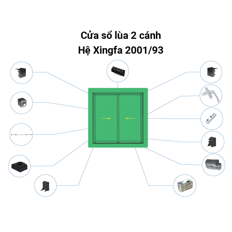 Cửa sổ lùa, 2 cánh- Đa điểm- hệ Xingfa 2001/93